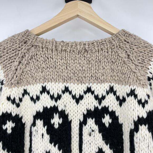 Black Weirdos | Yin Yang Sweater Oatmeal Hand Knit Intarsia Chunky Crew Neck M - Picture 10 of 15